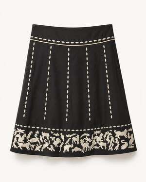 Anthropologie Lithe Parade of Animals Black and White Embroidered Cotton Skirt